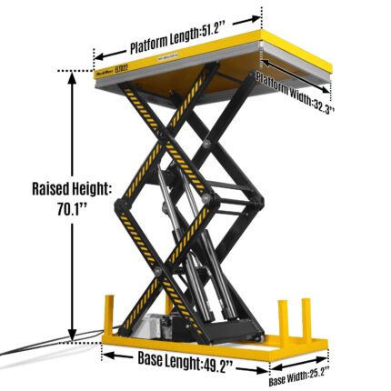 2200 lbs Capacity Stationary Electric Hydraulic Double Scissor Lift Table – 51.2" x 32.3" Platform, 70.1" Lift Height, UL Certified Motor, ELTD22