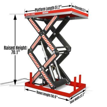 4400lbs Capacity Stationary Electric Hydraulic Double Scissor Lift Table, 51.2” x 33.5” Platform, 70.1” Lift Height, UL Certified Motor, ELTD44