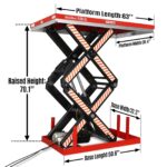 4400 lb Capacity Stationary Electric Hydraulic Double Scissor Lift Table – 63" x 39.4" Platform, 70.1" Lift Height, UL Certified Motor, ELTD44L