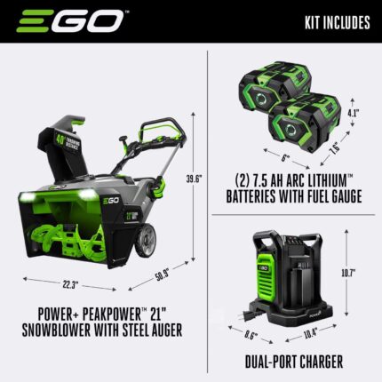 EGO Power+ Peak Power SNT2114 21 in. Single stage 56 V Battery Snow Blower Kit (Battery & Charger) W/ STEEL AUGER & TWO 7.5 AH BATTERIES