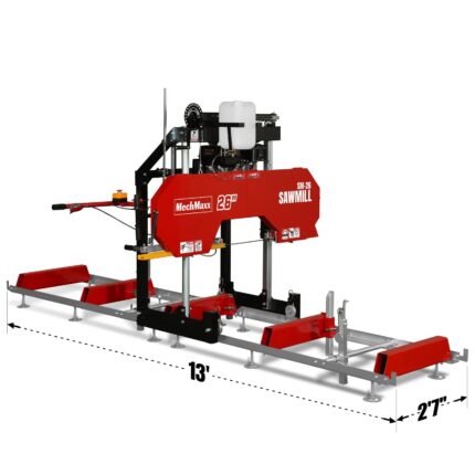 26" Portable Sawmill, 459cc 15HP E-Start Gasoline Engine, 22" Board  Width, 13' Track Length , SM-26