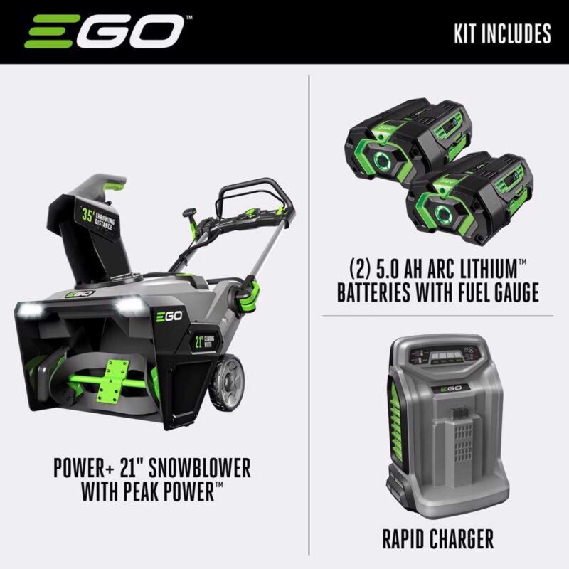 EGO Power+ Peak Power SNT2102 21 in. Single stage 56 V Battery Snow Blower Kit (Battery & Charger) W/ TWO 5.0 AH BATTERIES