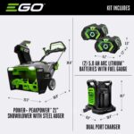 EGO Power+ Peak Power SNT2112 21 in. Single stage 56 V Battery Snow Blower Kit (Battery & Charger) W/ STEEL AUGER & TWO 5.0 AH BATTERIES