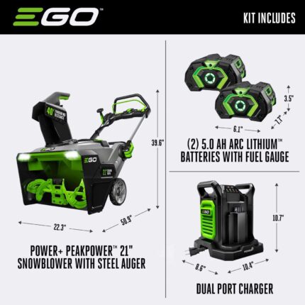 EGO Power+ Peak Power SNT2112 21 in. Single stage 56 V Battery Snow Blower Kit (Battery & Charger) W/ STEEL AUGER & TWO 5.0 AH BATTERIES