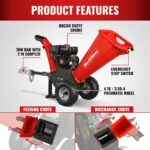 4 inch DUCAR 212cc 7hp Gas Engine Powered Wood Chipper with Towbar, GS650
